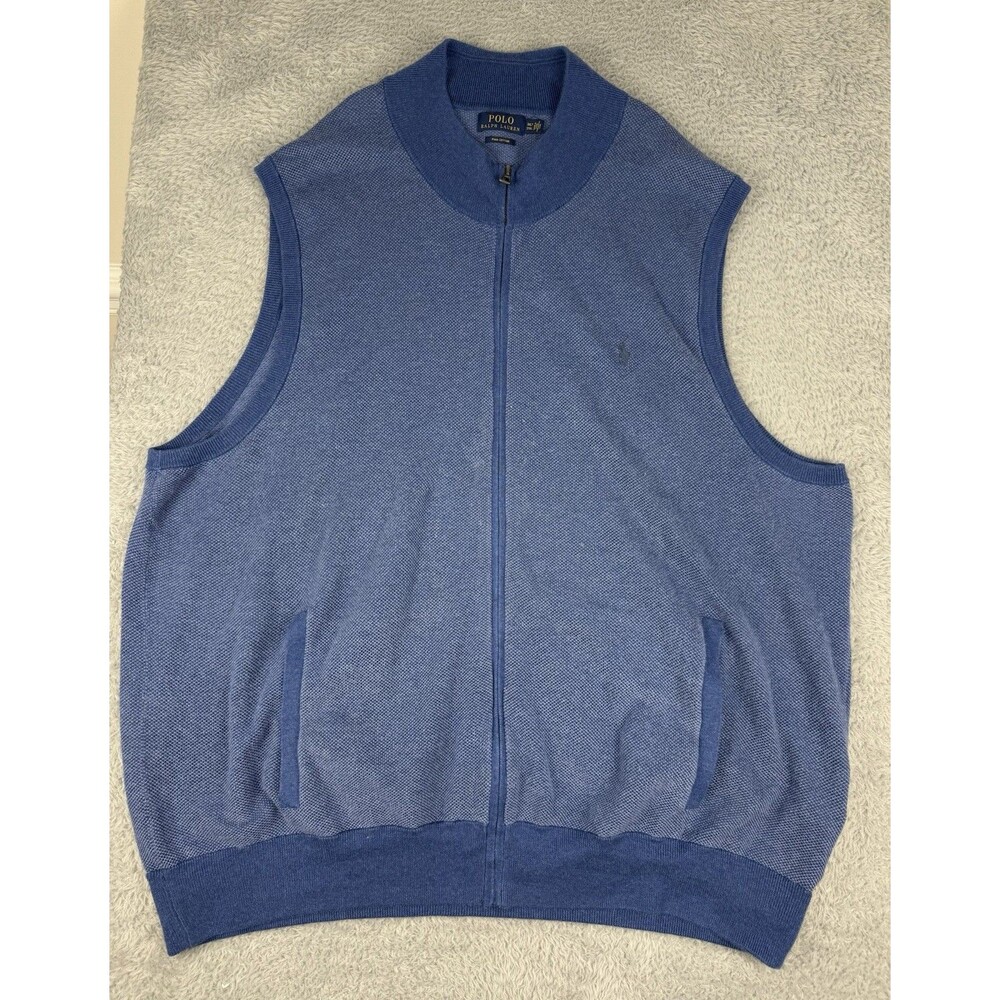 Polo Ralph Lauren Sweater Vest Mens 3XLT Blue Pima Cotton Full Zip Knit Preppy